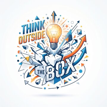 Creative Think Outside The Box Concept Illustration with Lightbulb.
