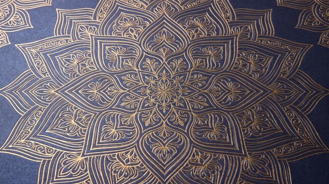 Luxury Gold Blue Mandala Geometric Pattern Wallpaper