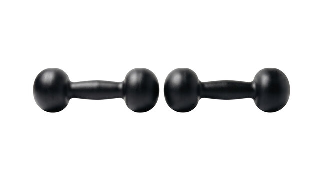 Black dumbbells for fitness strength training, pair of free weights for home workout exercise isolated PNG with Transparent Background
