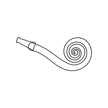 Minimalist black and white line art of a party blower, featuring clean strokes for festive design projects.