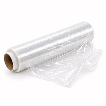 roll of clear plastic wrap on white background