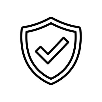 Shield Icon with Checkmark, Security Approved and Verified Protection Line Art Vector Illustration