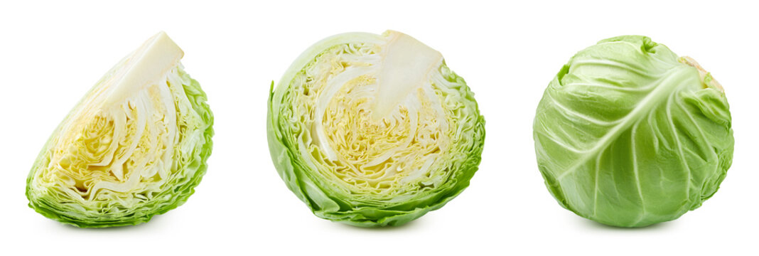 Cabbage half. Cabbage isolated on white background. Cabbage with clipping path
