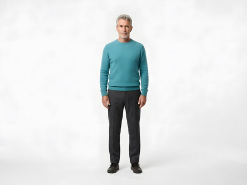 Professional mature man standing confidently in neutral office environment with clean copy space