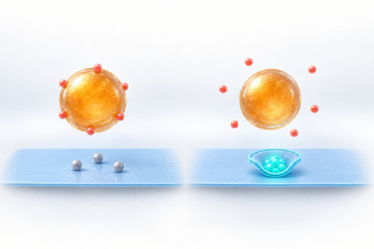 Autophagy process illustration shows cellular degradation and recycling with lysosome engulfing particles for cell renewal and health maintenance