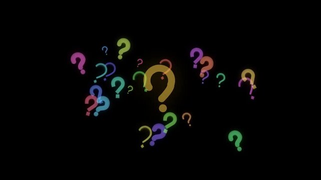 Colorful glowing question marks on a black background concept of questions and ideas