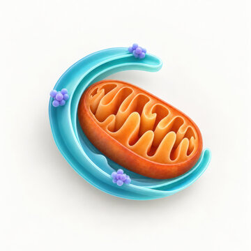 Mitochondrion with endoplasmic reticulum and autophagy vesicles in cell illustration showing energy production and cellular recycling process