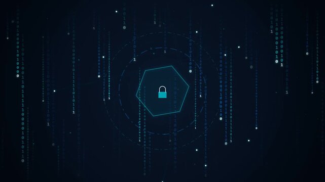 Digital security network with binary code and padlock icon