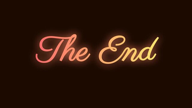 Animated 'The End' title card with glowing gradient text on a dark background, transitioning from handwritten to elegant script font for video conclusion.