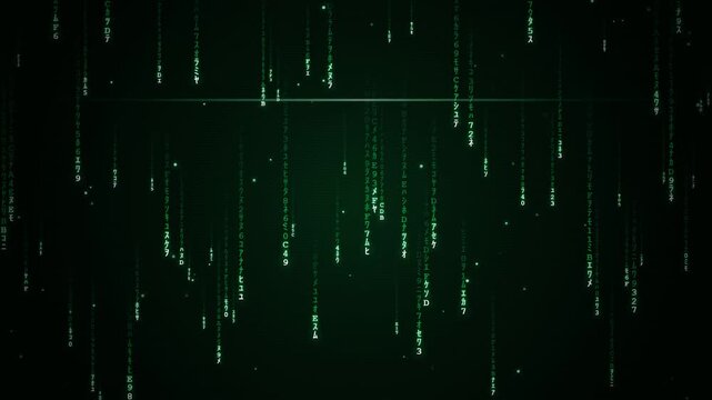Green Matrix Code Background with Falling Characters and Digital Rain