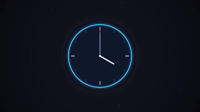 Minimalist clock face with blue glowing outline on dark background