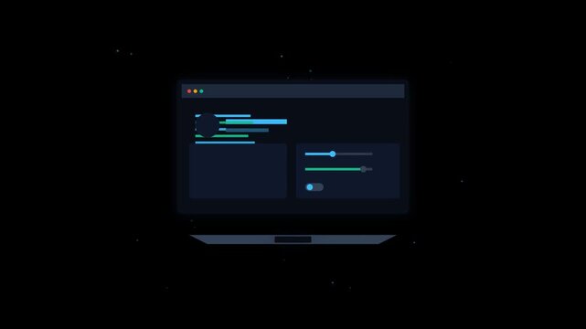 Modern UI interface design elements on dark background with digital abstract particles