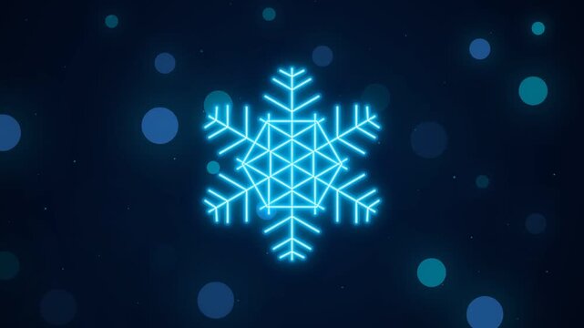 Neon snowflake background with bokeh lights