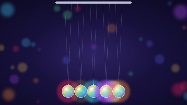 Prismatic cradle balls collide in bursts of vivid light seamless loop