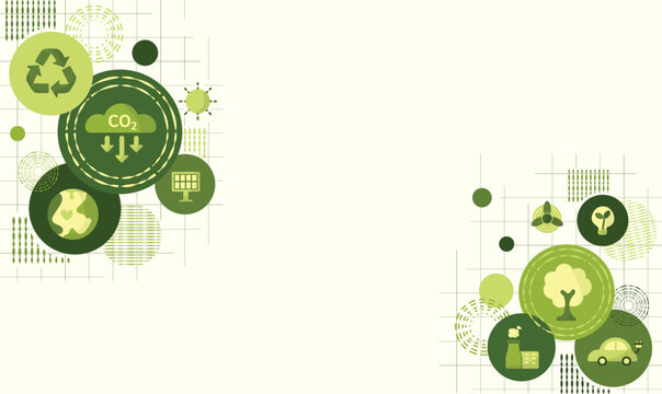The concept of reduce co2 emission using clean energy and reduce climate change with flat icons for net zero neutral long term strategy. Green environment templet infographic design for web banner.