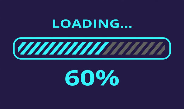 Neon Cyan Striped Loading Progress Bar 60 Percent Vector Graphic for UI and Gaming