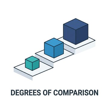 Degrees of comparison isometric cubes showing comparative and superlative forms for english grammar study