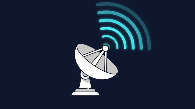 Satellite Dish Antenna Transmitting Data Signal Animation