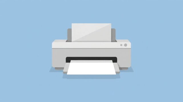 Flat Vector Animation of a Desktop Printer Printing a Document