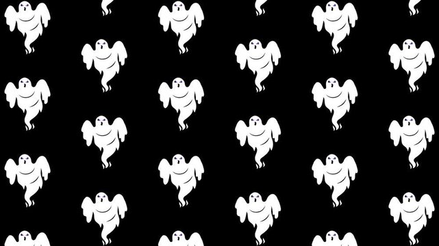 Halloween Spooky White Ghost Pattern Animation on Black Background.