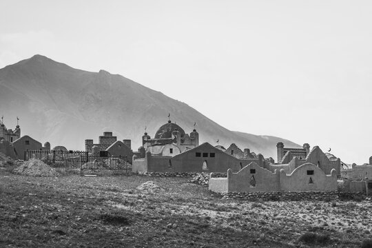 Old muslim cemetery with tombs in the mountains