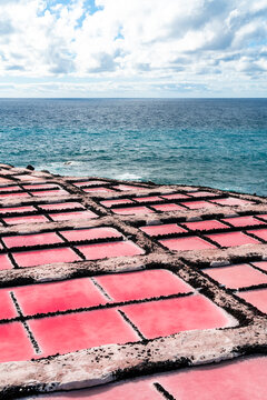 Coastal pink salt evaporation ponds, Salinas de Fuencaliente