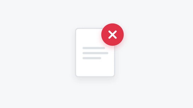 Document icon animation with red error rejection mark