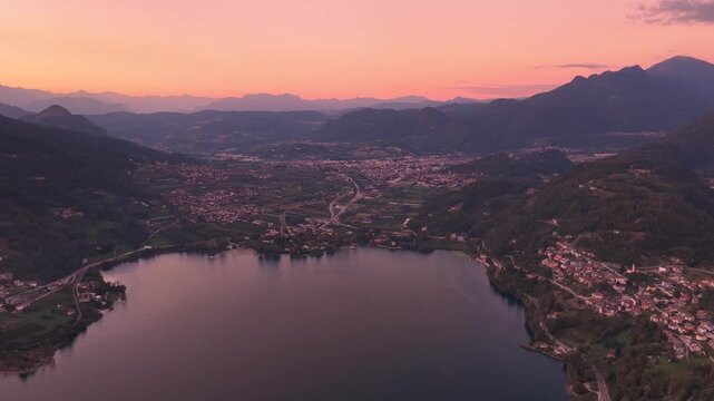Lake Caldonazzo at sunset surrounded