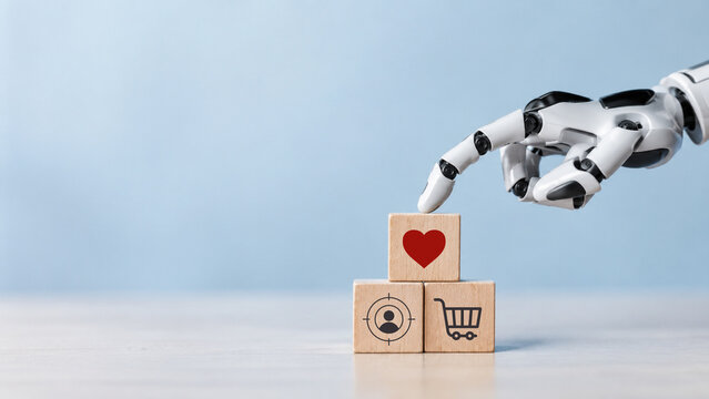 Personalized marketing strategy concept. Using AI for increasing customer engagement, loyalty, CRM, drive sales. Collecting data, analyzing, creating experiences for each customer.