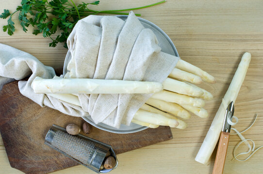 White asparagus wrapped in cloth