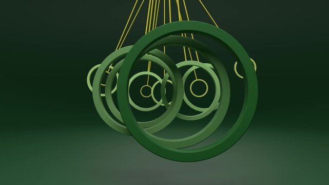 Green nested rings spiral pendulum 3D animation seamless loop