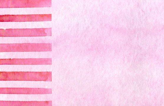 Pink watercolor background with stripe pattern and copy space