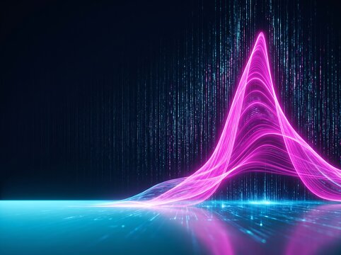Glowing Pink Abstract Wave and Digital Data Lines