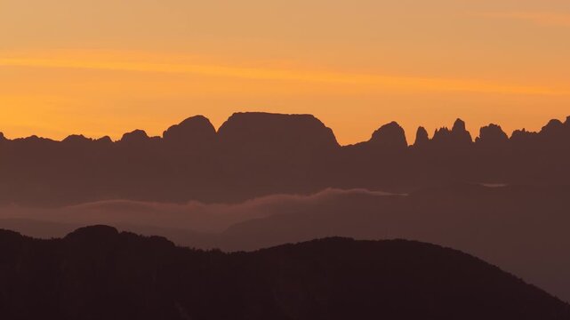 Dolomite mountain silhouettes forming a dramatic alpine skyline