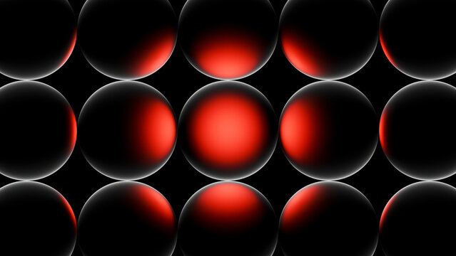 A glowing red sphere illuminates a dark geometric grid