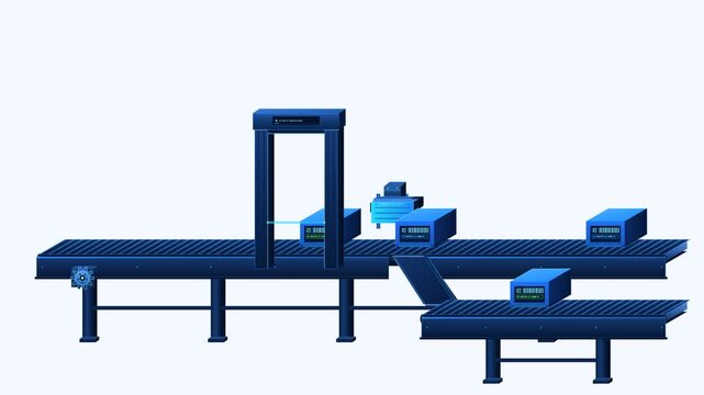 Continuous automated 2D vector isometric corporate logistics sorting line 