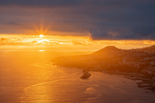 Sunset view over Funchal Madeira coast from Miradouro do Pin�culo