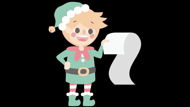merry christmas and happy new year with cute little elf dwarf and christmas list, overlay transparent prores 4444 4K