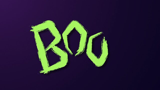 Spooky BOO Halloween Handwritten Brush Text Animation on Purple Background