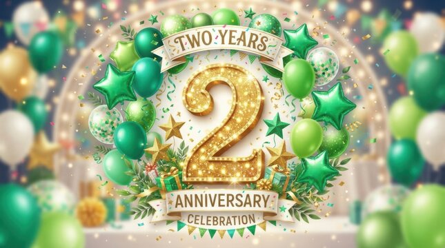 Two years anniversary celebration design illustration