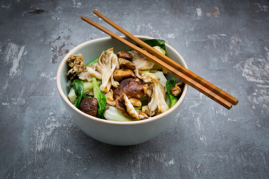 Stir-fry with Chinese cabbage, maitake, oyster and shitake mushrooms