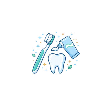 Dental care hygiene set with toothbrush toothpaste and clean tooth vector illustration isolated on white background