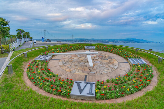 Flower clock overlooking the Akashi Kaikyo Bridge from Awaji Island, Hyogo