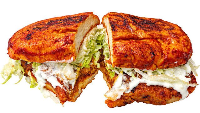 Mexican Pambazo Halves with Red Bread Lettuce and Cream