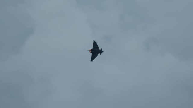 Eurofighter Typhoon fighter jet performing a Pugachev's Cobra maneuver