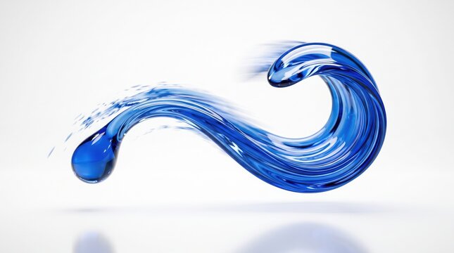 A swirling blue liquid droplet morphing into a wave shape