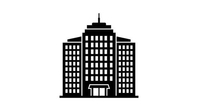Modern Office Building Icon with Symmetrical Architecture