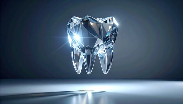 Diamond molar tooth shining in dark dental studio