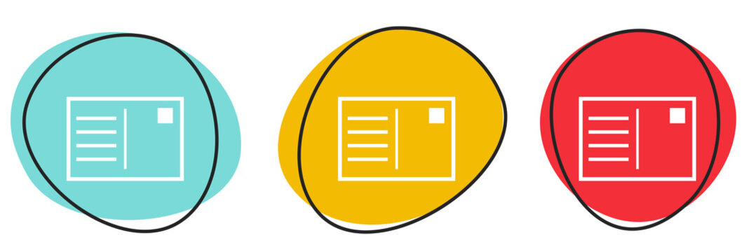 Button Banner Set mit 3 bunten Buttons: Postkarte oder Brief