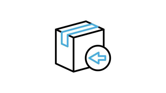 Package box exchange or return icon animation. Cardboard box with back arrow animated video loops for delivery, shipping, shipment, packing, distribution, online shop. Transparent motion graphics